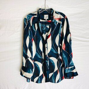 Nic+Zoe Women's Size 1X Geometric Button Up Blouse Top